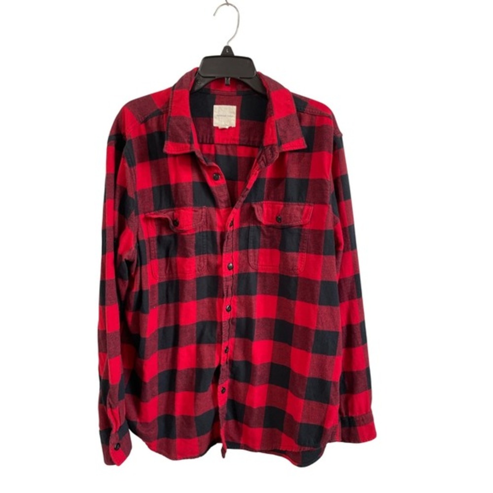 Mens American Eagle Buffalo Plaid Flannel Shirt Red Black XXL Long Sleeve Cotton